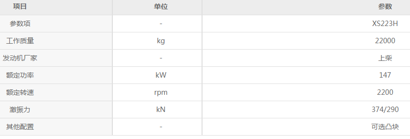 开云足球XS223H全液压单钢轮参数配置